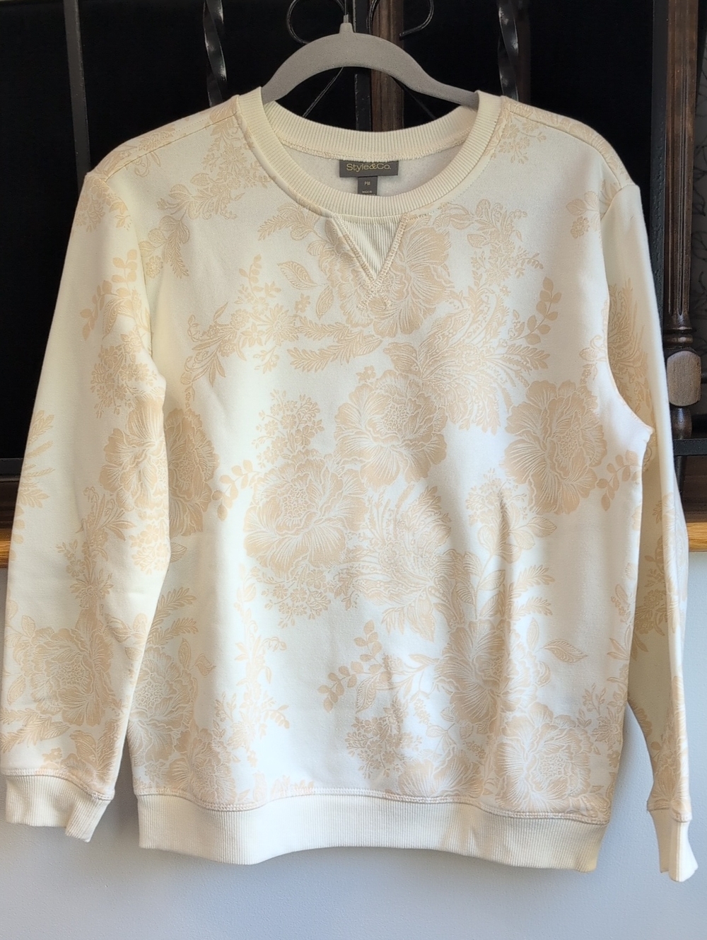 Style & Co. Cream Floral Crewneck Sweatshirt with Beige Print